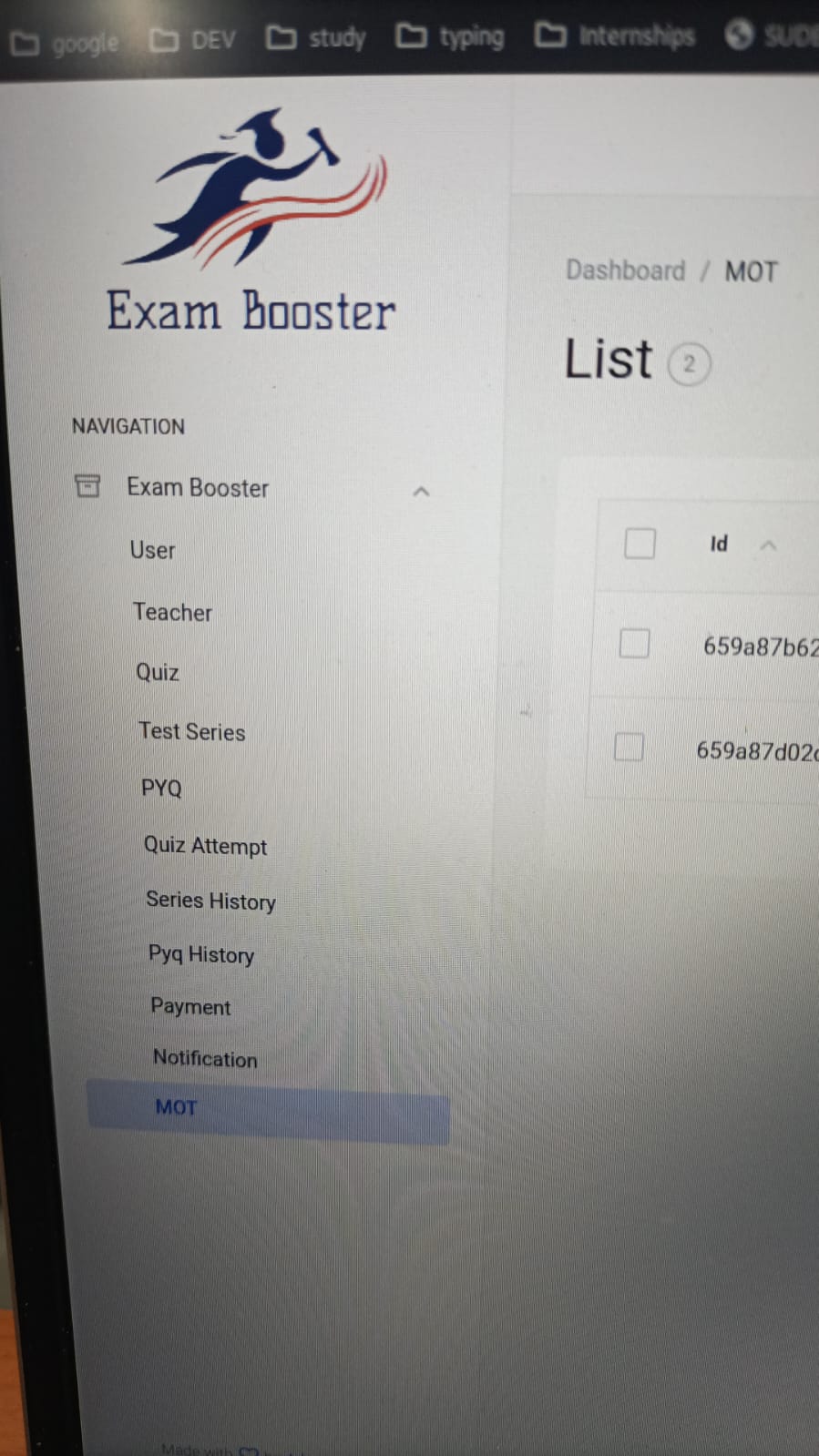 Admin Module Hierarchy